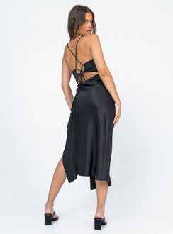 back view of model wearing Princess Polly Gigi Midi Dress Black 