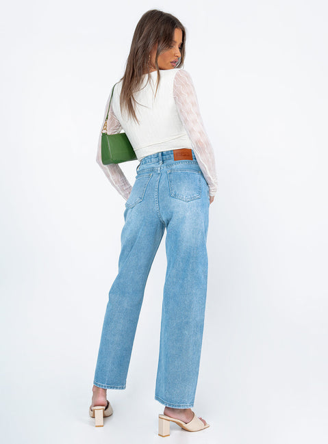 back view of model wearing Princess Polly Feilding Wide Leg Denim Jeans High Waisted 