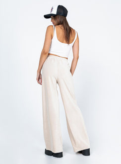 back view of model wearing Princess Polly Motel Obeli Trouser Rib Cream 