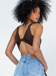 back view of model wearing Princess Polly Kellyan Top Brown 