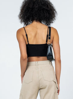 back view of model wearing Princess Polly Mayson Top Black 