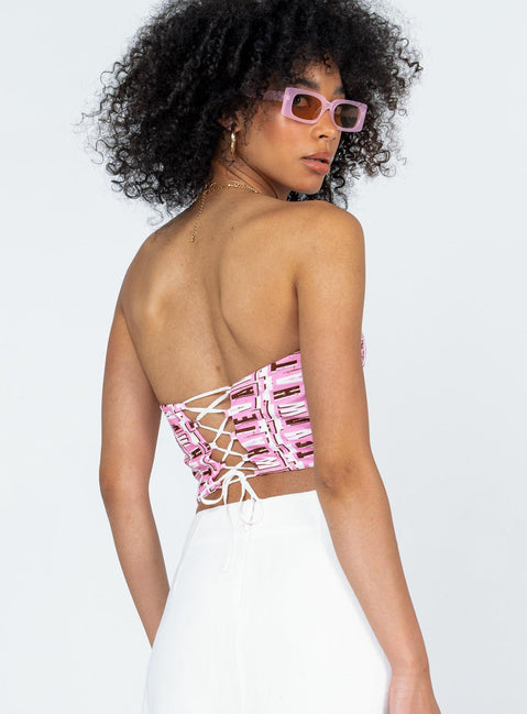 back view of model wearing Princess Polly Whateva Bustier Pink Multi 