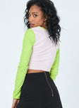 back view of model wearing Princess Polly Good Vibrations Long Sleeve Top Pink Multi 