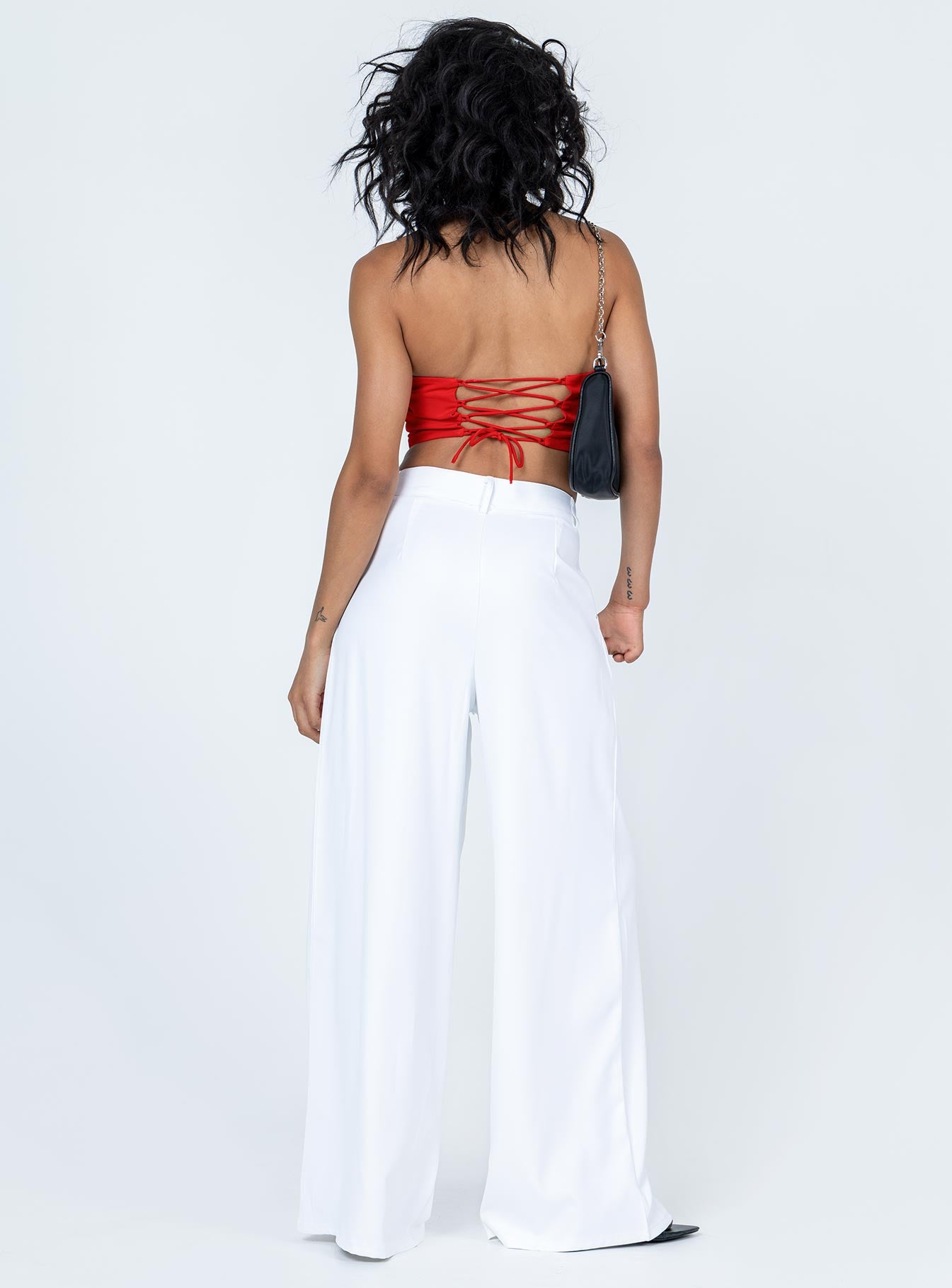 back view of model wearing Princess Polly Yvette Pants White 