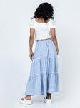 back view of model wearing Princess Polly Hale Midi Skirt Blue Maxi 