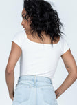 back view of model wearing Princess Polly Wayne Bodysuit White Short Sleeves V-Neck 