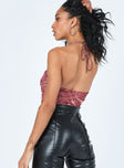 back view of model wearing Princess Polly Kiani Bodysuit Red Sleeveless Plunger 