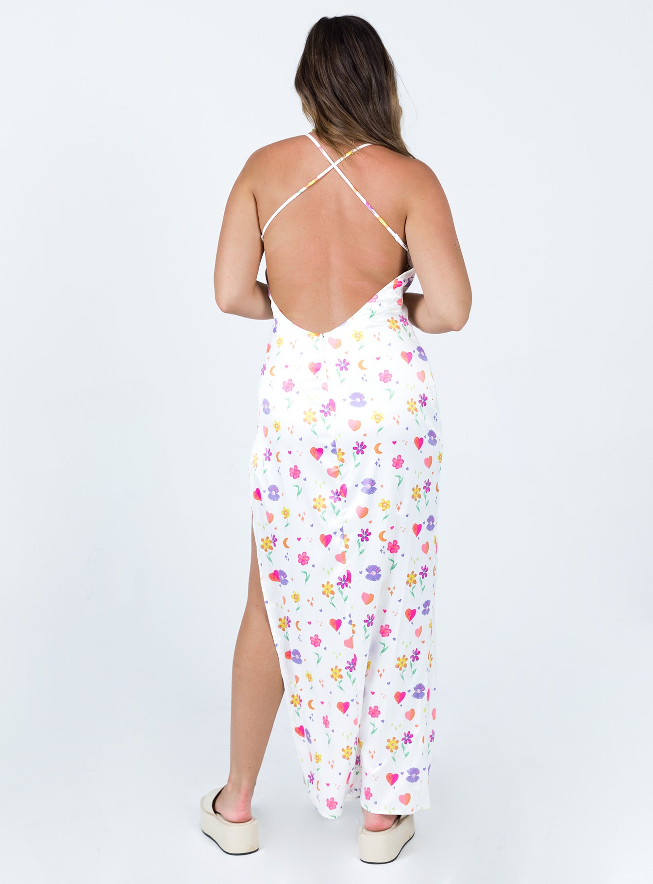 back view of model wearing Princess Polly My Love Maxi Dress White Multi 