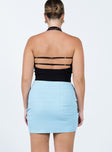 back view of model wearing Princess Polly Avani Mini Skirt Blue 