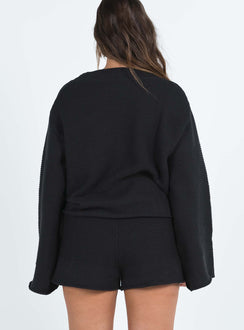 Matching set Knit material Sweater Drop shoulder Shorts Thick elasticated waistband