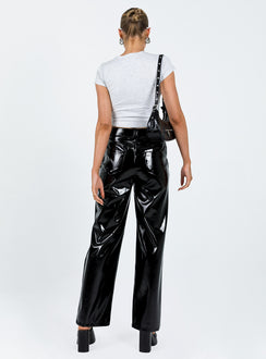 Front view of model wearing  front Princess Polly  Renni Low Rise Vinyl Pants Black