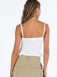 Front view of model wearing  front Princess Polly Sleeveless Square Neck  Albyn Top White