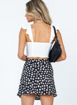 back view of model wearing Princess Polly Corat Mini Skirt Black Mini Skirts 