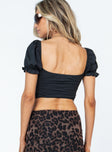 back view of model wearing Princess Polly Trinian Top Black Short Sleeves Sweetheart 