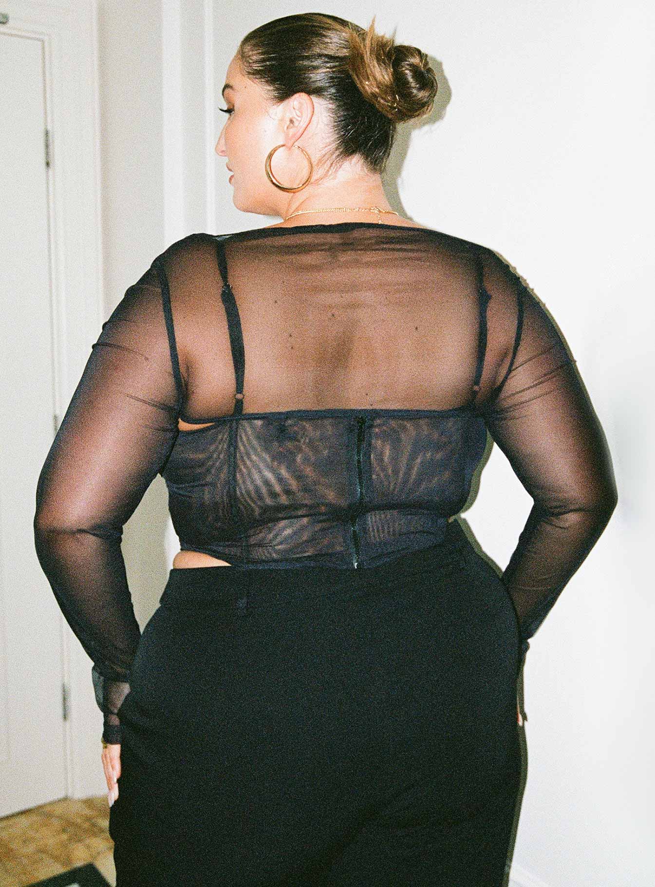 product Princess Polly Sleeveless Plunger  Archo Mesh Corset Black Curve