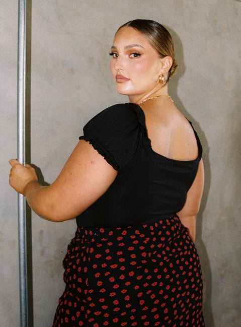 back view of model wearing Princess Polly Medina Bodysuit Black Curve Short Sleeves 