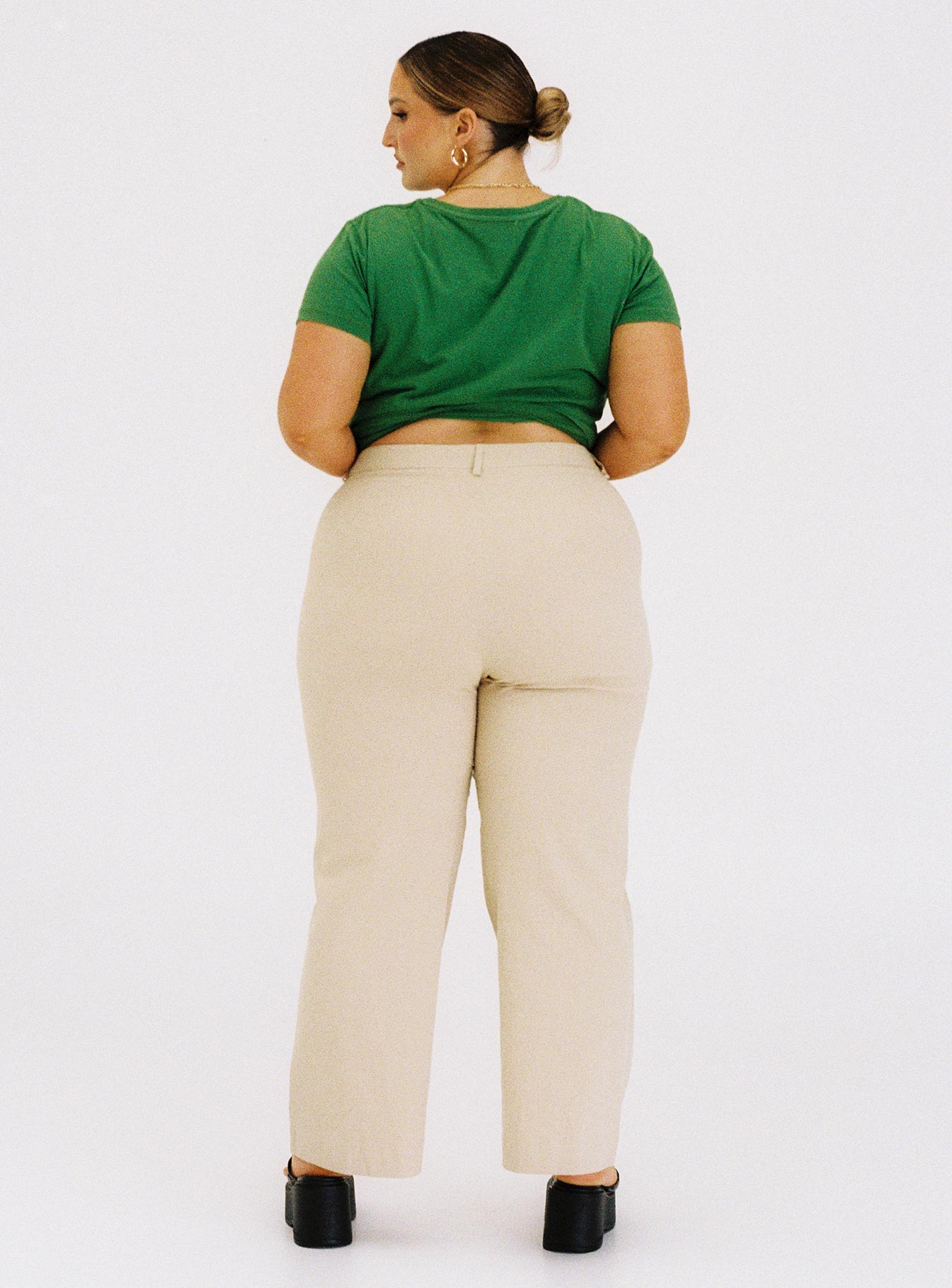 back view of model wearing Princess Polly Carter Pants Beige Curve 