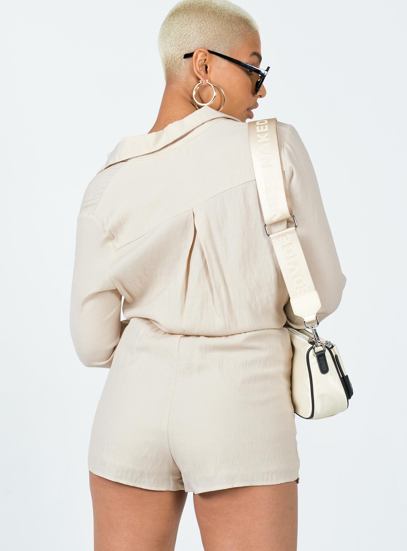 Matching set Princess Polly Exclusive 100% polyester Button front fastening Oversized shirt Single-button cuff High waisted shorts  Drawstring waistband Non-stretch Lined shorts