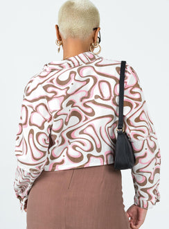 Denim jacket  Cropped fit Princess Polly Exclusive 100% cotton  Printed design  Classic collar  Button front fastening  Twin check pockets  Single-button cuff  Distressed details throughout 