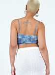 back view of model wearing Princess Polly Sisto Top Blue Sleeveless Sweetheart 