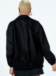 Black jacket Oversized fit High neck Zip fastening at front Twin hip pockets Elasticated waistband & cuffs