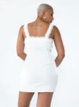 back view of model wearing Princess Polly Shania Lace Mini Dress Cream V-Neck 