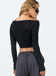 Long sleeve top Cut out detail Can be worn on or off the shoulder Slightly sheer Good stretch Mesh lined