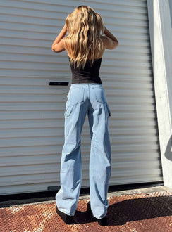 product Princess Polly High Waisted  Oatland Denim Cargo Jean Light Wash Denim