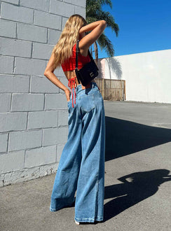 product Princess Polly Mid Rise  Locke Wide Leg Jeans Mid Wash Denim