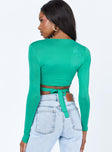 back view of model wearing Princess Polly Khalil Long Sleeve Top Teal 