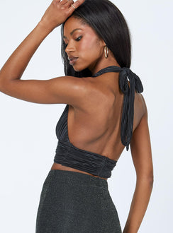 back view of model wearing Princess Polly Lacey Top Black 