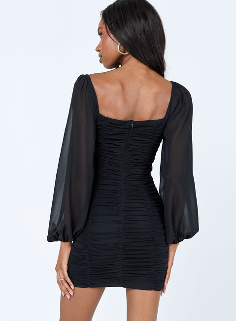 back view of model wearing Princess Polly Axel Mini Dress Black 