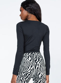 back view of model wearing Princess Polly Tori Long Sleeve Bodysuit Black Full Sleeves Sweetheart 