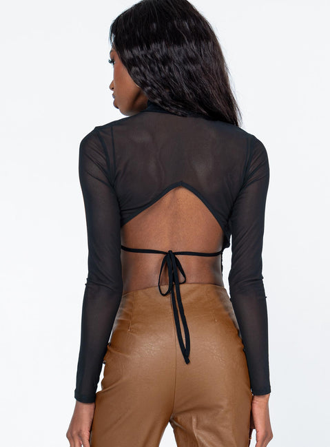 back view of model wearing Princess Polly Ramsey Long Sleeve Top Black 