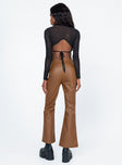 back view of model wearing Princess Polly Harvey PU Pants Brown 