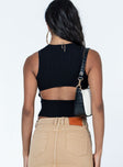 back view of model wearing Princess Polly Cordova Top Black Sleeveless Crew Neck 