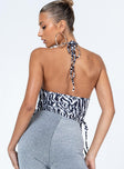 back view of model wearing Princess Polly Killarney Top Zebra Sleeveless Square Neck 