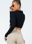 back view of model wearing Princess Polly Barlee Long Sleeve Top Black 