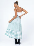 back view of model wearing Princess Polly Noami Kate Midi Skirt Green Maxi 