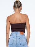 back view of model wearing Princess Polly Oakdale Top Brown Sleeveless Sweetheart 