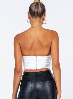 back view of model wearing Princess Polly Irvine Strapless Top White 