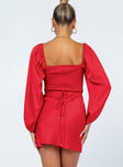 back view of model wearing Princess Polly Nakita Long Sleeve Mini Dress Red 