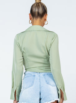 back view of model wearing Princess Polly Gonzalo Shirt Green 