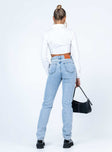 back view of model wearing Princess Polly Zamora Straight Leg Denim Jeans High Waisted 