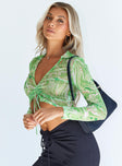 back view of model wearing Princess Polly Siena Long Sleeve Top Green 