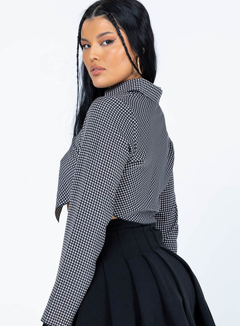 back view of model wearing Princess Polly Nina Long Sleeve Top Black 