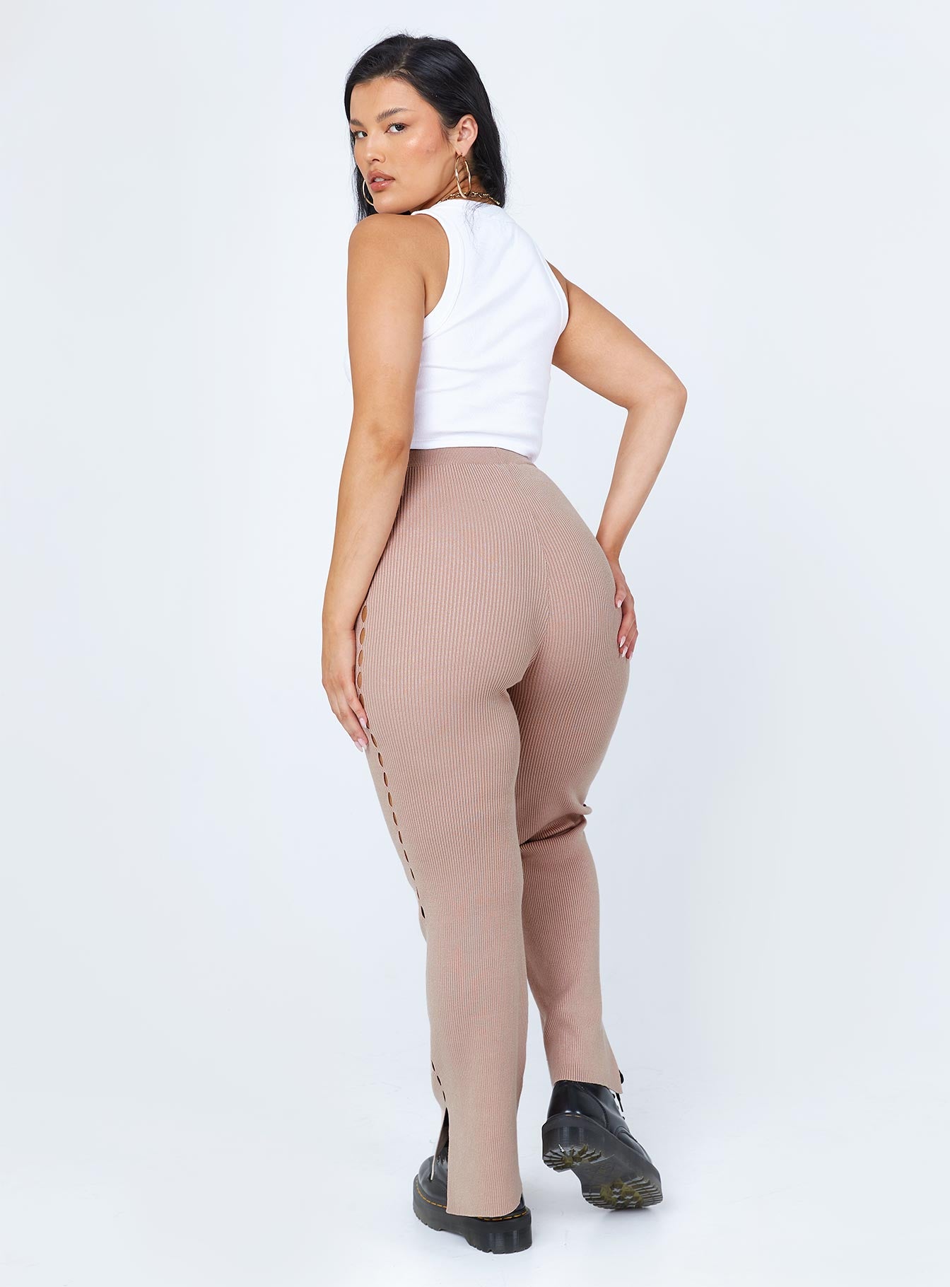 back view of model wearing Princess Polly Selma Pants Beige 