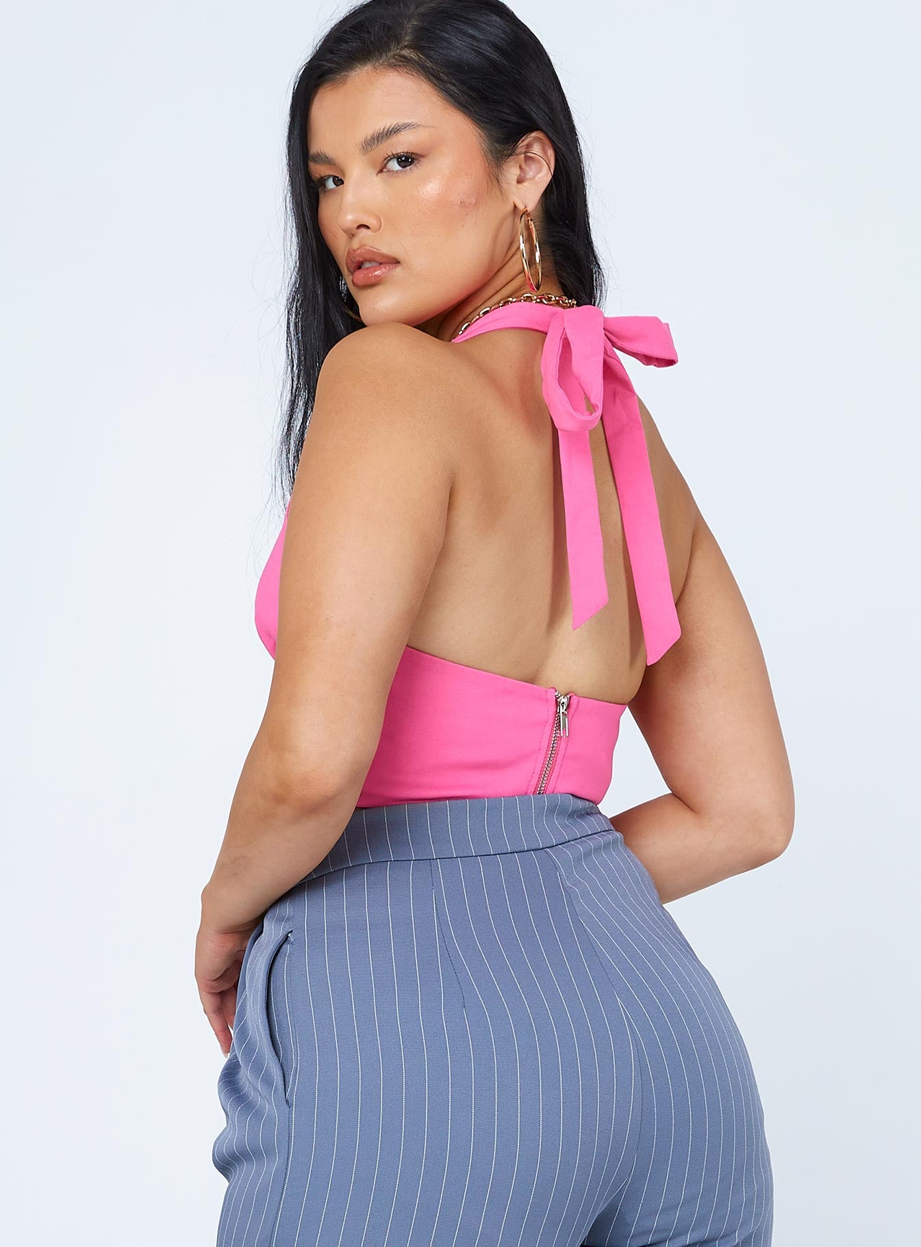 back view of model wearing Princess Polly Dreaming Top Pink 