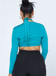 back view of model wearing Princess Polly Keri Long Sleeve Top Teal 