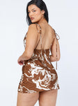 back view of model wearing Princess Polly Cherish Mini Dress Brown Swirl 